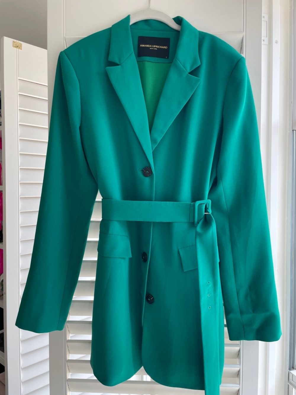 Amanda Uprichard Teal Green Belted Blazer Jacket